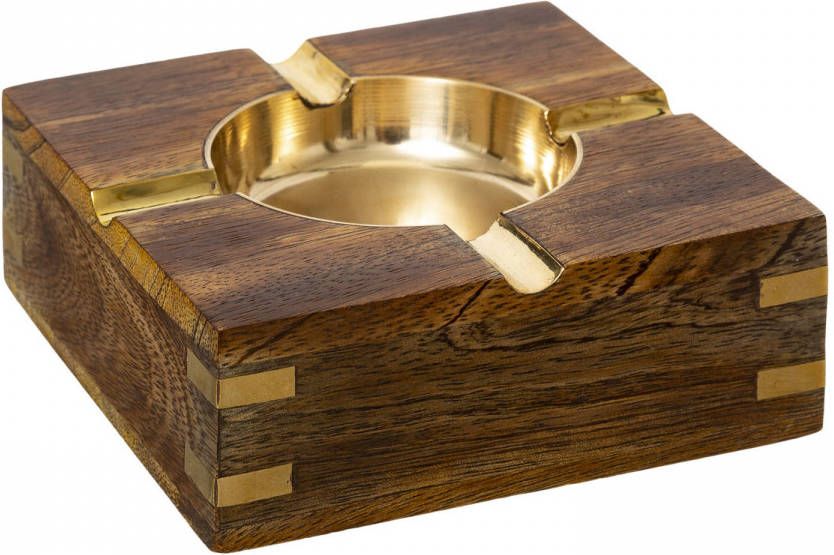 Atmosphera Terras Asbak Vierkant Metaal/hout 10 X 4 Cm Goud Asbakken