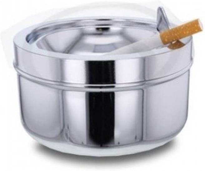 Merkloos Zilveren Klepasbak/terrasasbak 11 Cm Buiten Asbakken Tafelaccessoires Tuin Artikelen