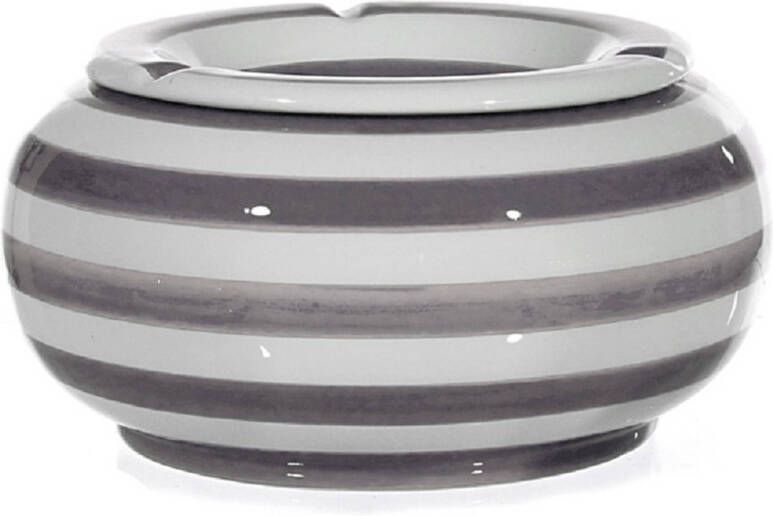 Merkloos 1x Grote Ronde Terras Asbakken/stormasbakken Grijs/wit Gestreept 23 Cm Asbakken