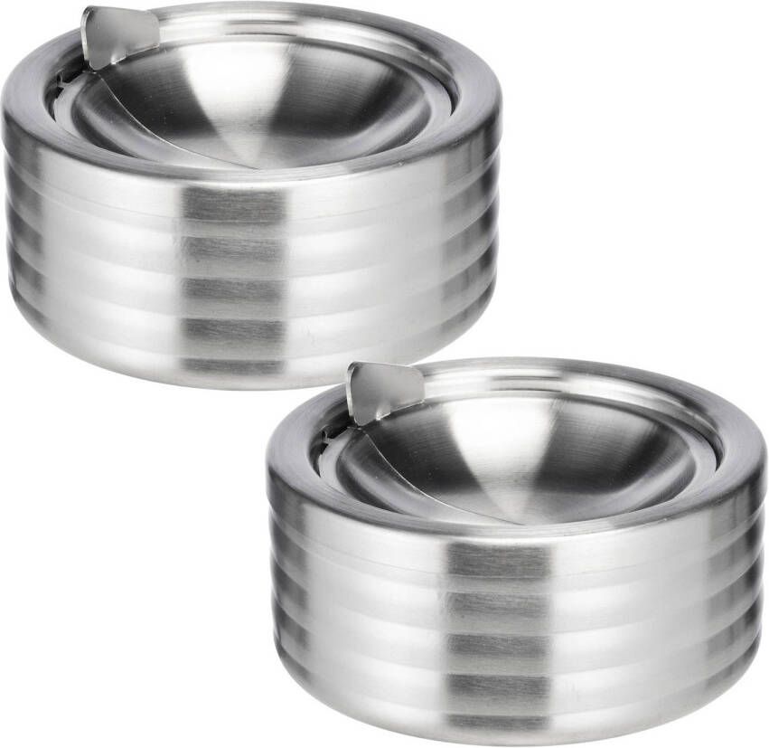 Merkloos 2x Stuks Klepasbak/terrasasbak Zilver Rvs 12 Cm Asbakken