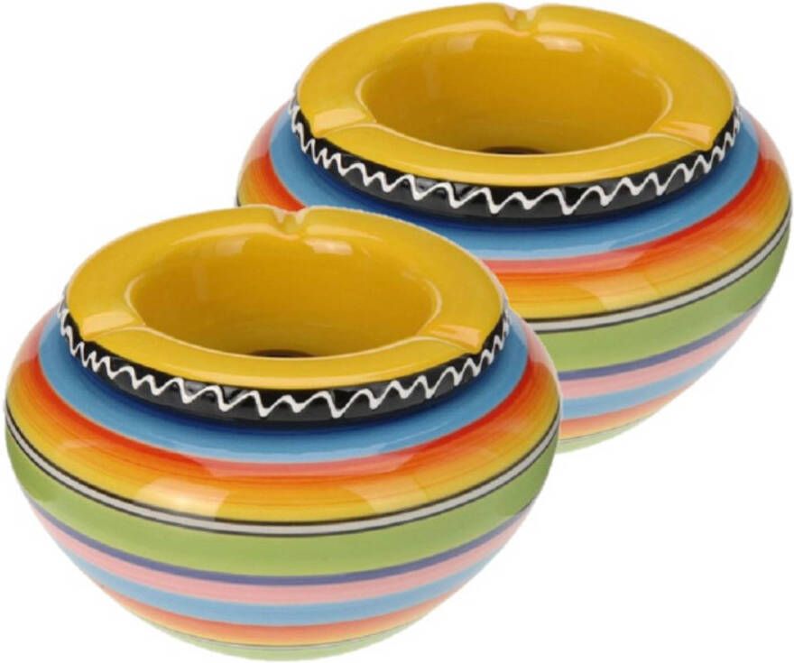 Merkloos 2x Stuks Kleurrijke Asbak Geel 14 Cm Asbakken