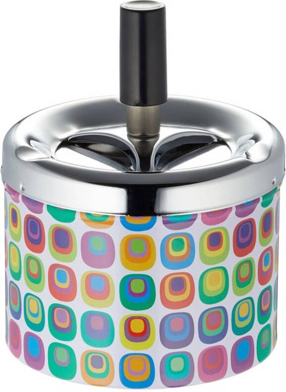 Merkloos Draaiasbakken Met Retro Print En Zilveren Deksel Asbakken