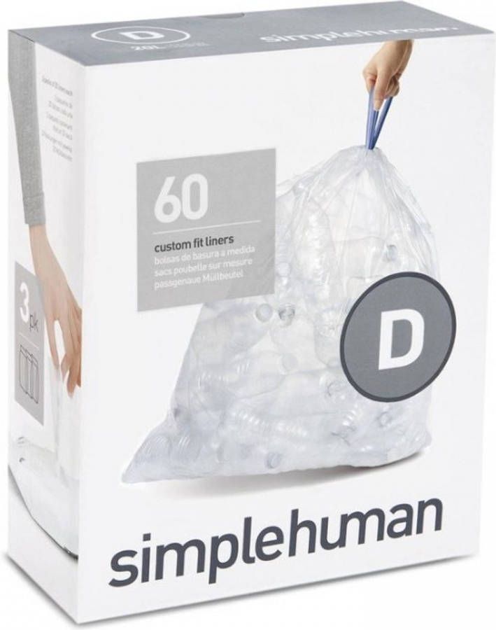 Simplehuman Afvalzak, Code D, 20 L, Pak van 3x20 Stuks, Transparant