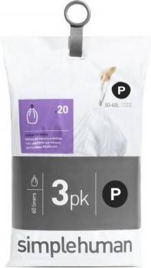 Simplehuman Pocket Liners Vuilniszakken Code P 50 60 Liter 3 X 20 Stuks