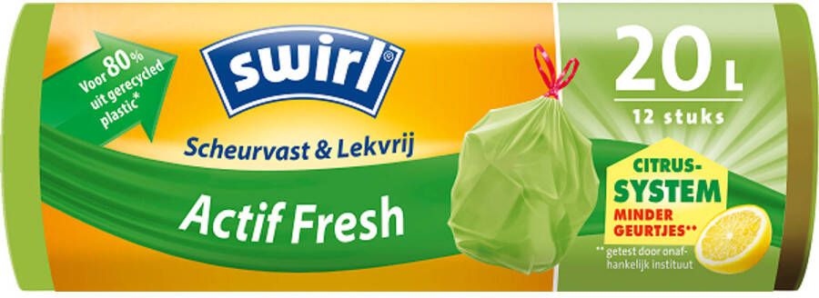 Swirl 12x Vuilniszakken met Trekband Geparfumeerd Actif Fresh 20 liter 12 stuks