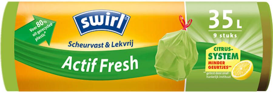 Swirl 12x Vuilniszakken met Trekband Geparfumeerd Actif Fresh 35 liter 9 stuks