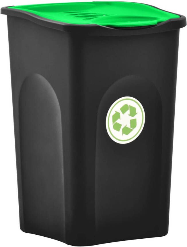 VidaXL Vuilnisbak Met Scharnierdeksel 50 L Zwart En Groen