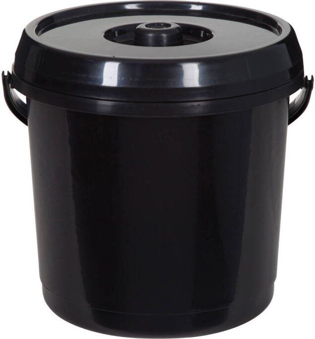 Whitefurze Emmer Met Deksel 14 Liter Kunststof Zwart 30 X 30 X 30 Cm Emmers