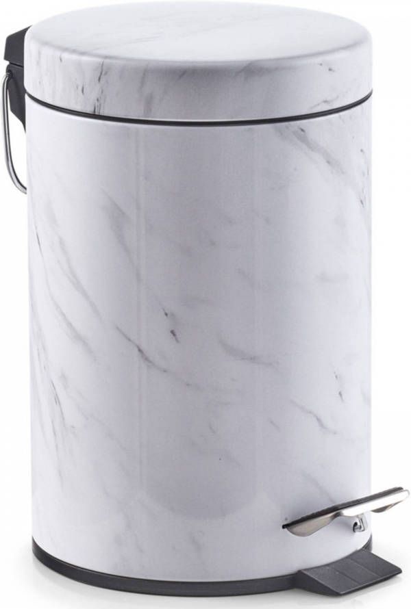 Zeller 1x Witte Vuilnisbakken/pedaalemmers Met Marmerprint 3 Liter Pedaalemmers