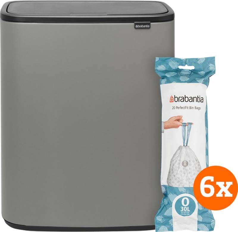 Brabantia Bo Touch Bin 2 x 30 Liter Mineral Concrete Grey + Vuilniszakken(120 stuks )