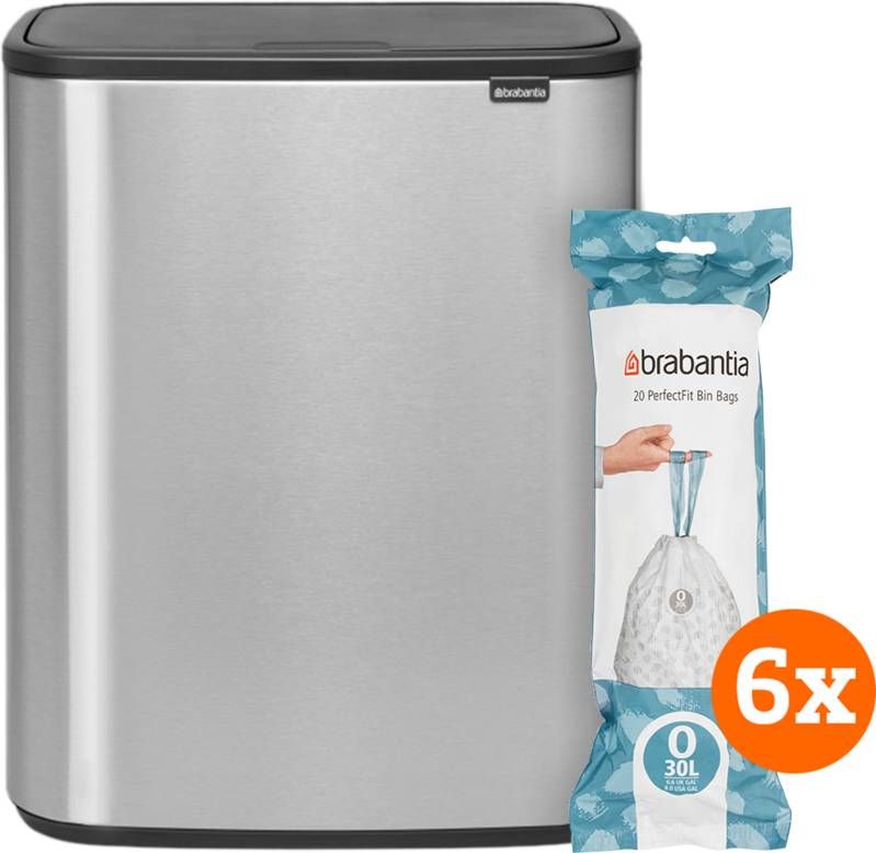 Brabantia Bo Touch Bin 2 x 30 Liter Rvs Fingerprint Proof + Vuilniszakken(120 stuks )