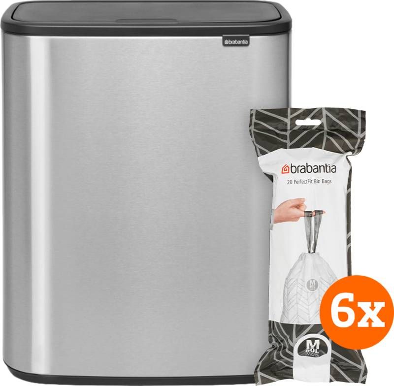Brabantia Bo Touch Bin 60 Liter Rvs Fingerprint Proof + Vuilniszakken(120 stuks )