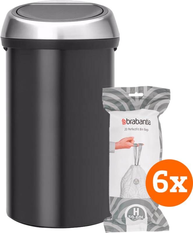 Brabantia Touch Bin 60 Liter Matt Black Fingerprint Proof + Vuilniszakken(120 stuks )