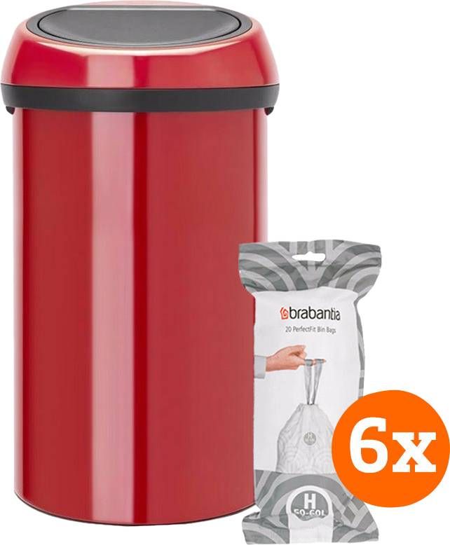 Brabantia Touch Bin 60 Liter Passion Red + Vuilniszakken(120 stuks )