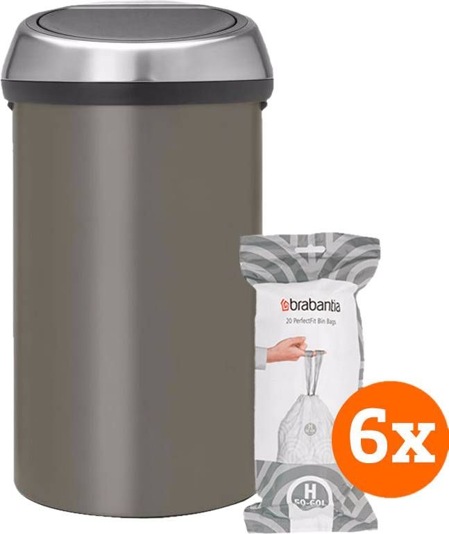 Brabantia Touch Bin 60 Liter Platinum + Vuilniszakken(120 stuks )