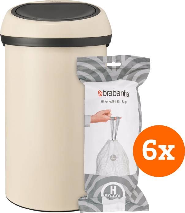 Brabantia Touch Bin 60 Liter Soft Beige + Vuilniszakken(120 stuks )