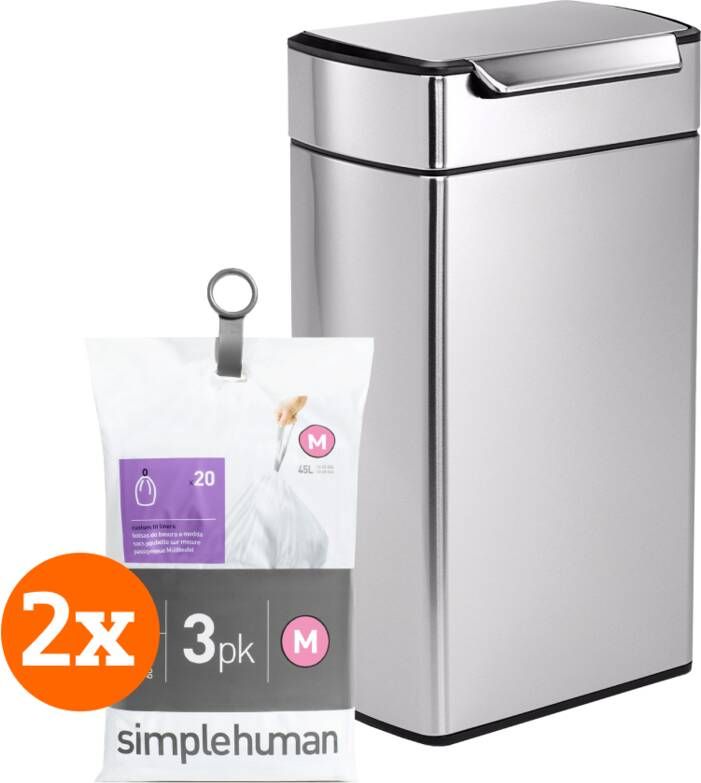 Simplehuman Rectangular Touch Bar 40 Liter Rvs + Vuilniszakken(120 stuks )