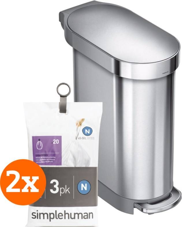 Simplehuman Slim 45 Liter Rvs + Vuilniszakken(120 stuks )