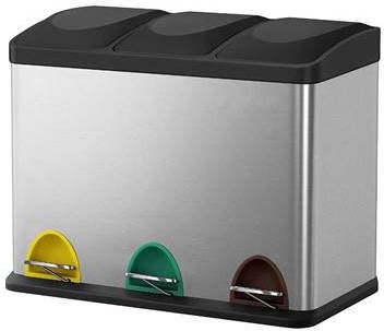 Parya Home Vuilnisbak Met binnenemmer 3 compartimenten 15L Zilver