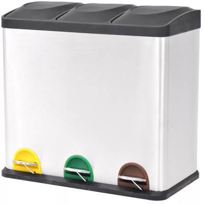 vidaXL Pedaalemmer voor recycling 3x18 L roestvrij staal