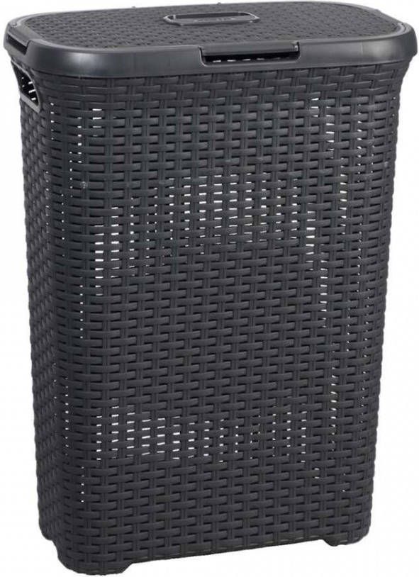 Curver Style Wasbox Met Deksel Rotanstyle 40 Liter Antraciet 45x26x62cm