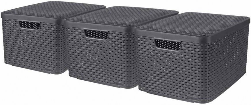 Curver Opbergboxen met deksel 3 st Style L antraciet