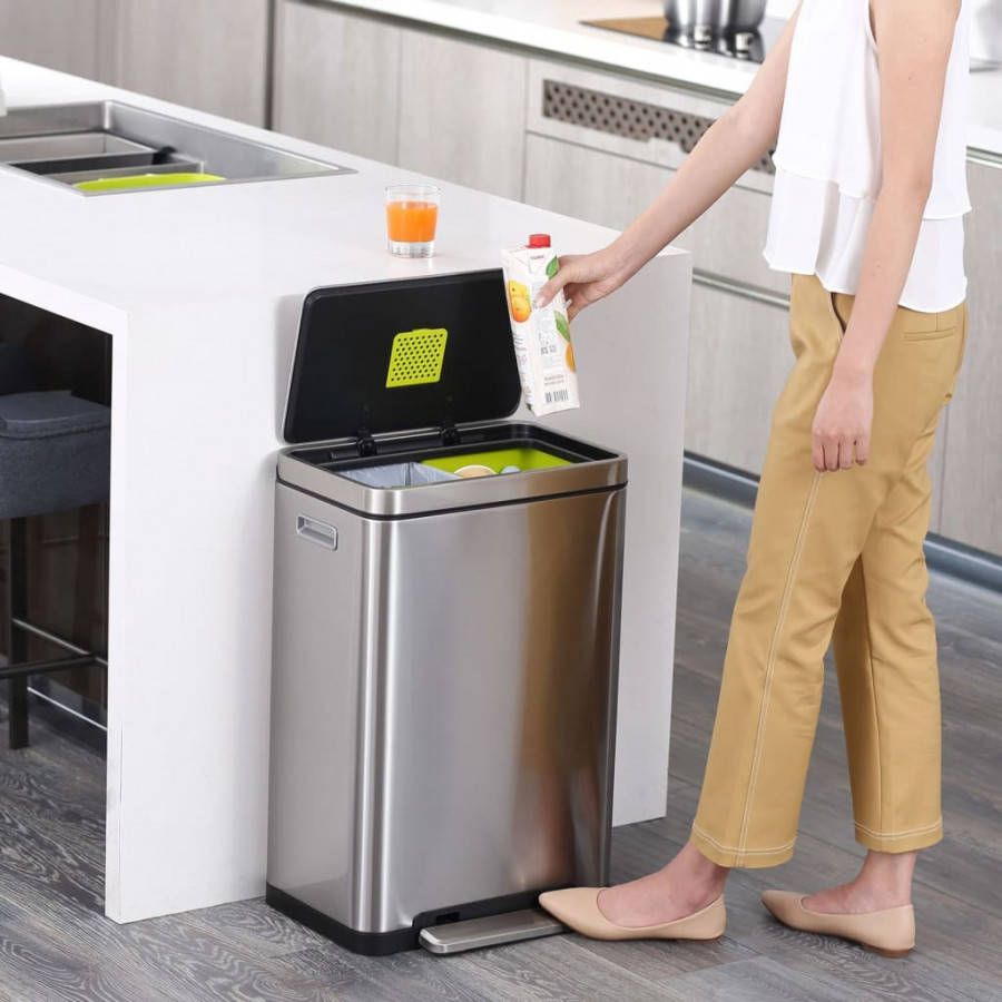 EKO Pedaalemmer X cube Afvalscheider 20+20 Liter Rvs Matzilver