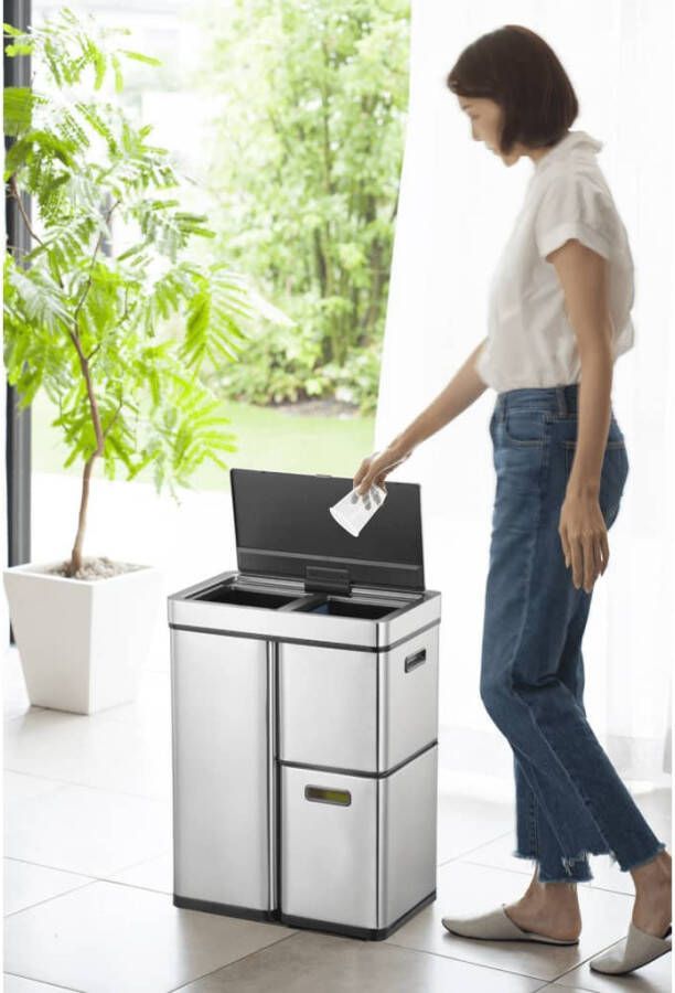 Eko Vuilnisbak met sensor Mirage Plus 1x30 L + 2x15 L matzilverkleurig