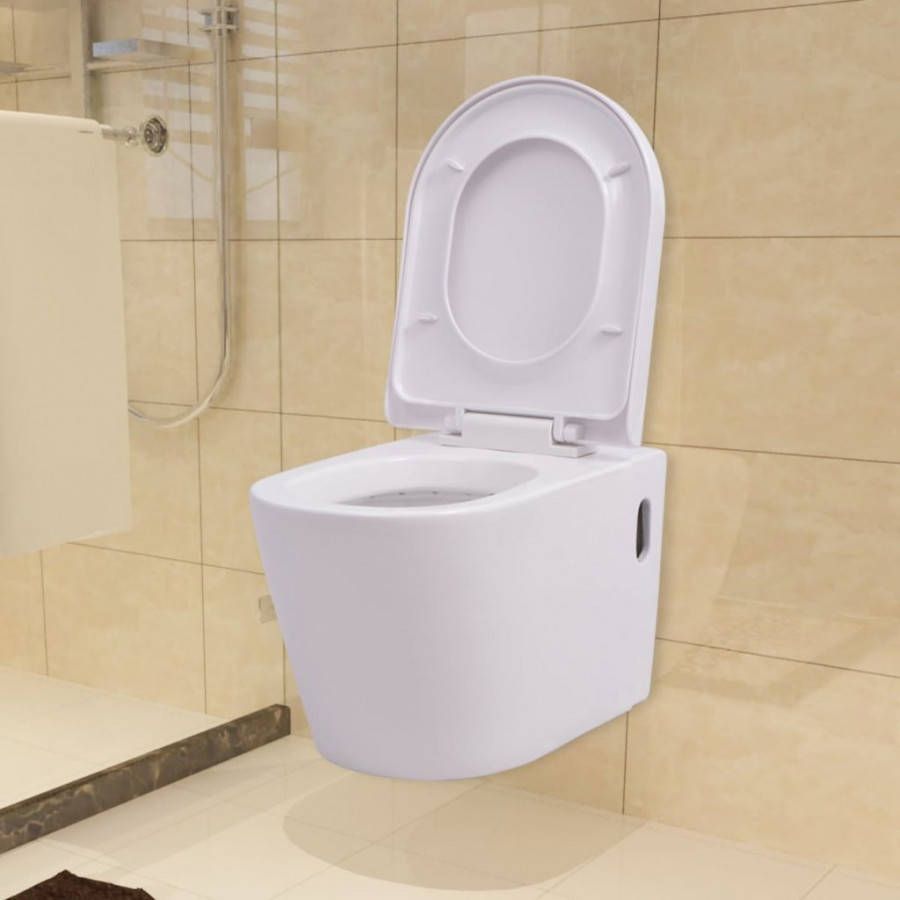 VidaXL Hangend Toilet Keramiek Wit - Prullenbakwebshop.nl