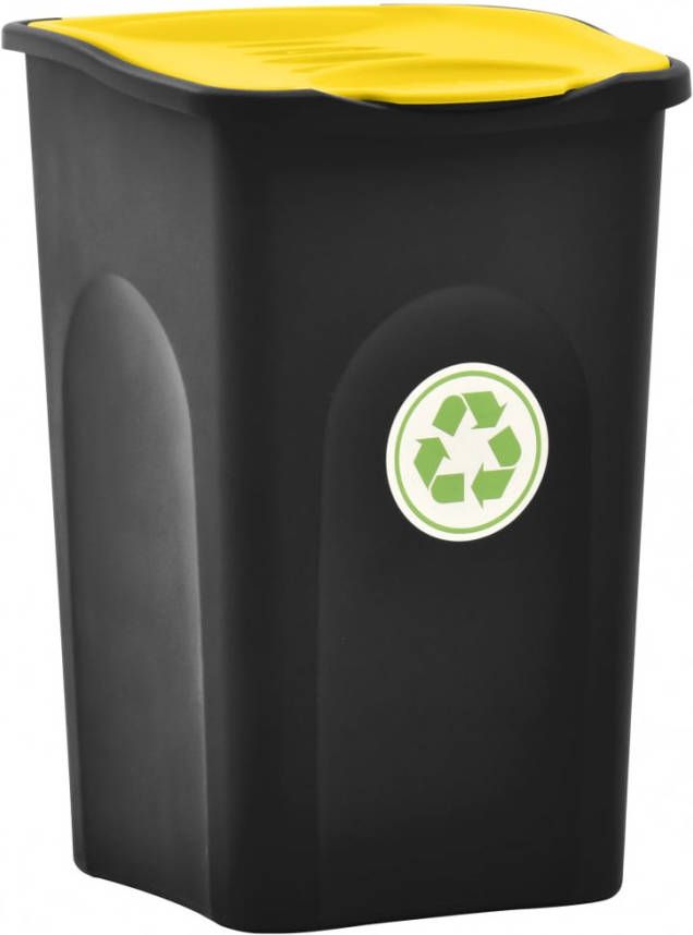 VIDAXL Vuilnisbak met scharnierdeksel 50 L zwart en geel