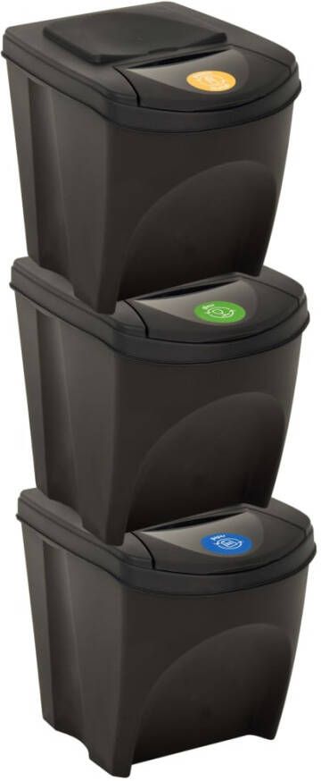 vidaXL Vuilnisbakken 3 st stapelbaar 75 L antracietkleurig